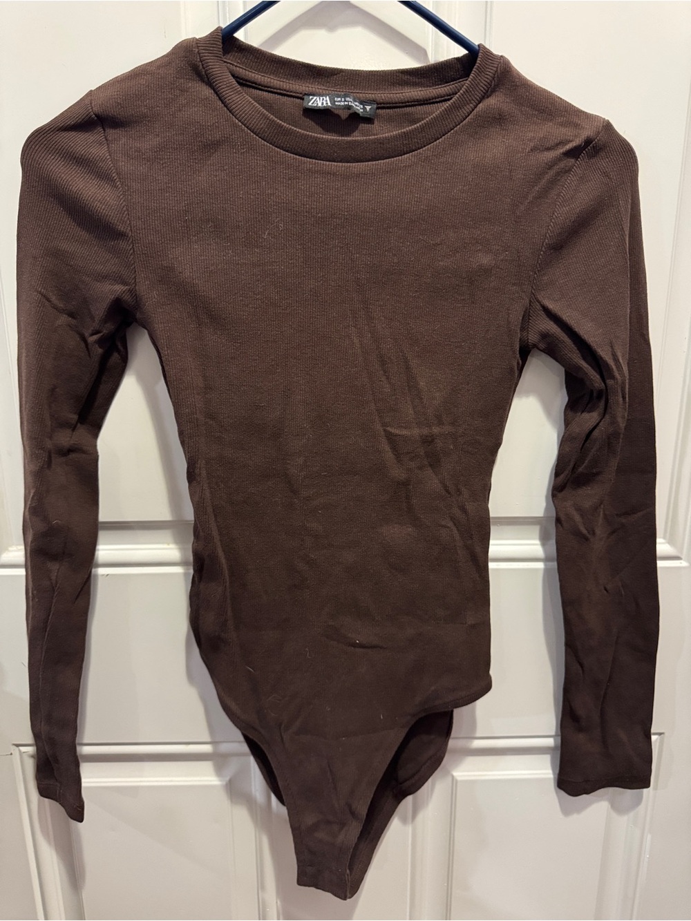 Zara Brown Bodysuit Long Sleeve Crew Neck Size S